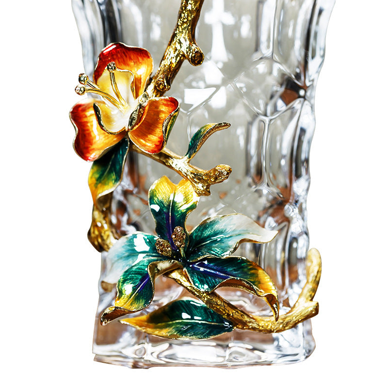 Desktop flower arrangement ornament with transparent vase
