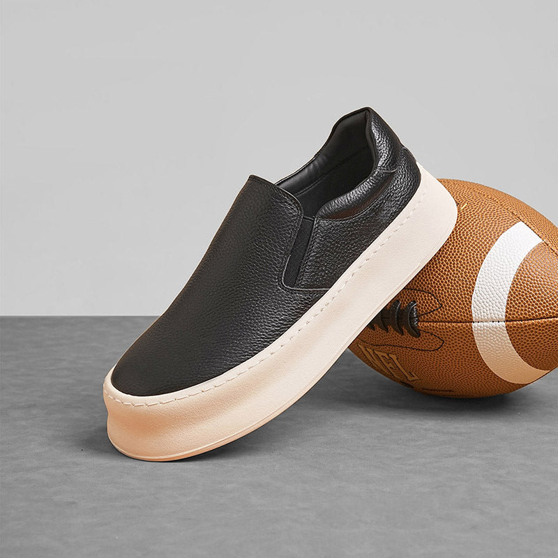 Mens Genuine Leather Slip-On Loafers with Thick Sole
