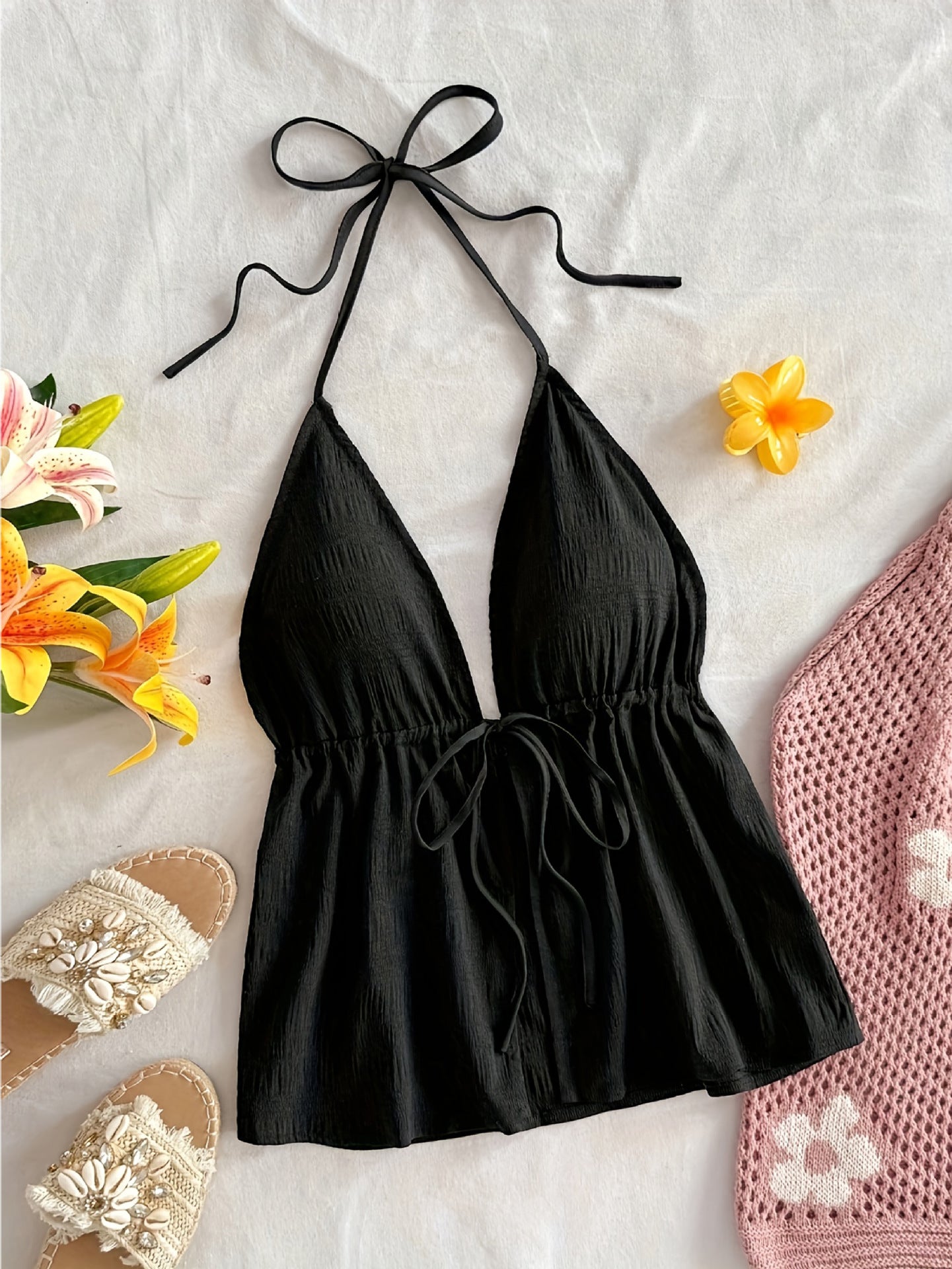 Sexy Deep V Halter Neck Camisole Dress