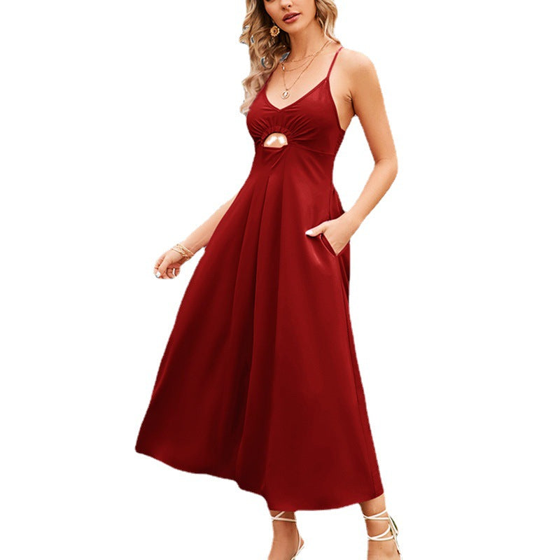 Elegant Sleeveless V-Neck A-Line Dress with Pocket