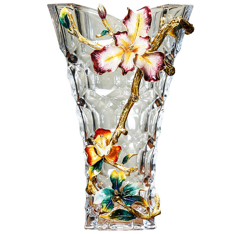 Desktop flower arrangement ornament with transparent vase
