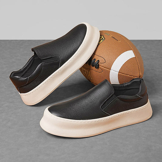 Mens Genuine Leather Slip-On Loafers with Thick Sole