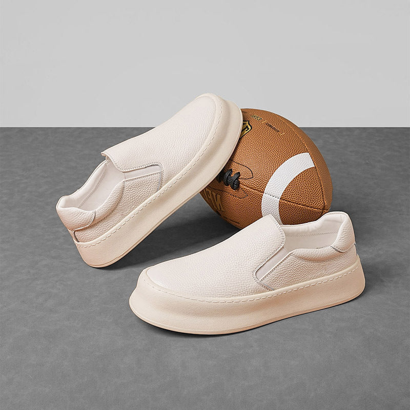 Mens Genuine Leather Slip-On Loafers with Thick Sole