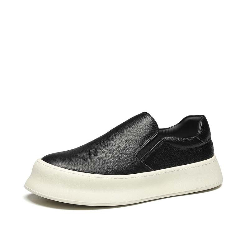 Mens Genuine Leather Slip-On Loafers with Thick Sole